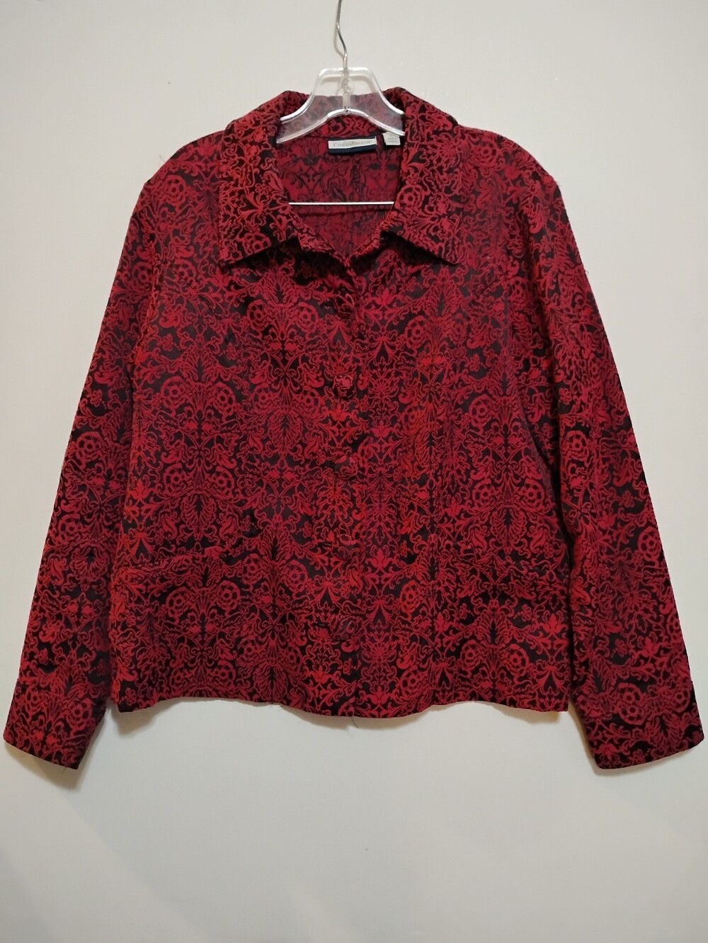 Croft & Barrow Red and Black Patterned Button-Front Jacketk